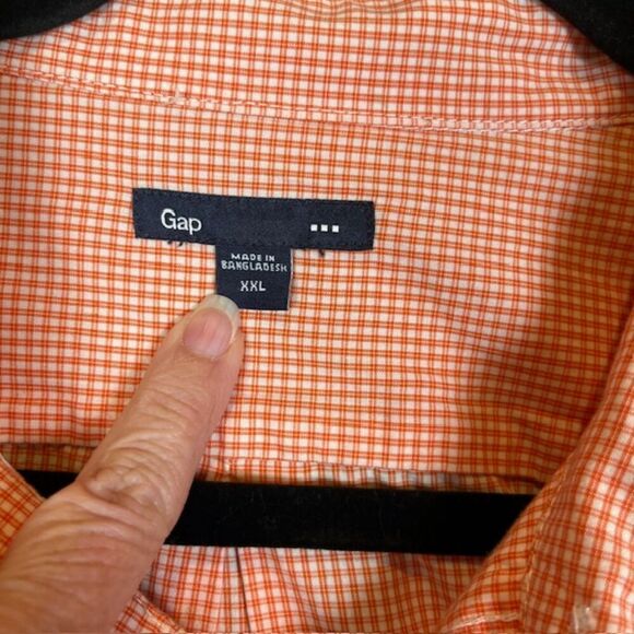 Gap Men's Button Front Dress Shirt Orange White Gingham Check Cotton Size XXL - Picture 3 of 9
